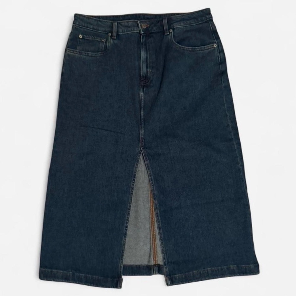 Steve Madden Dark Blue Denim Midi Skirt with Front Slit